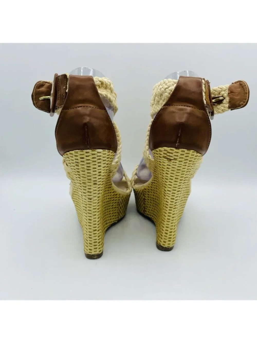 Rue 21 ETC! Shoes Womens Size M 7/8 Beige Sandals High Wedge Heel Strappy